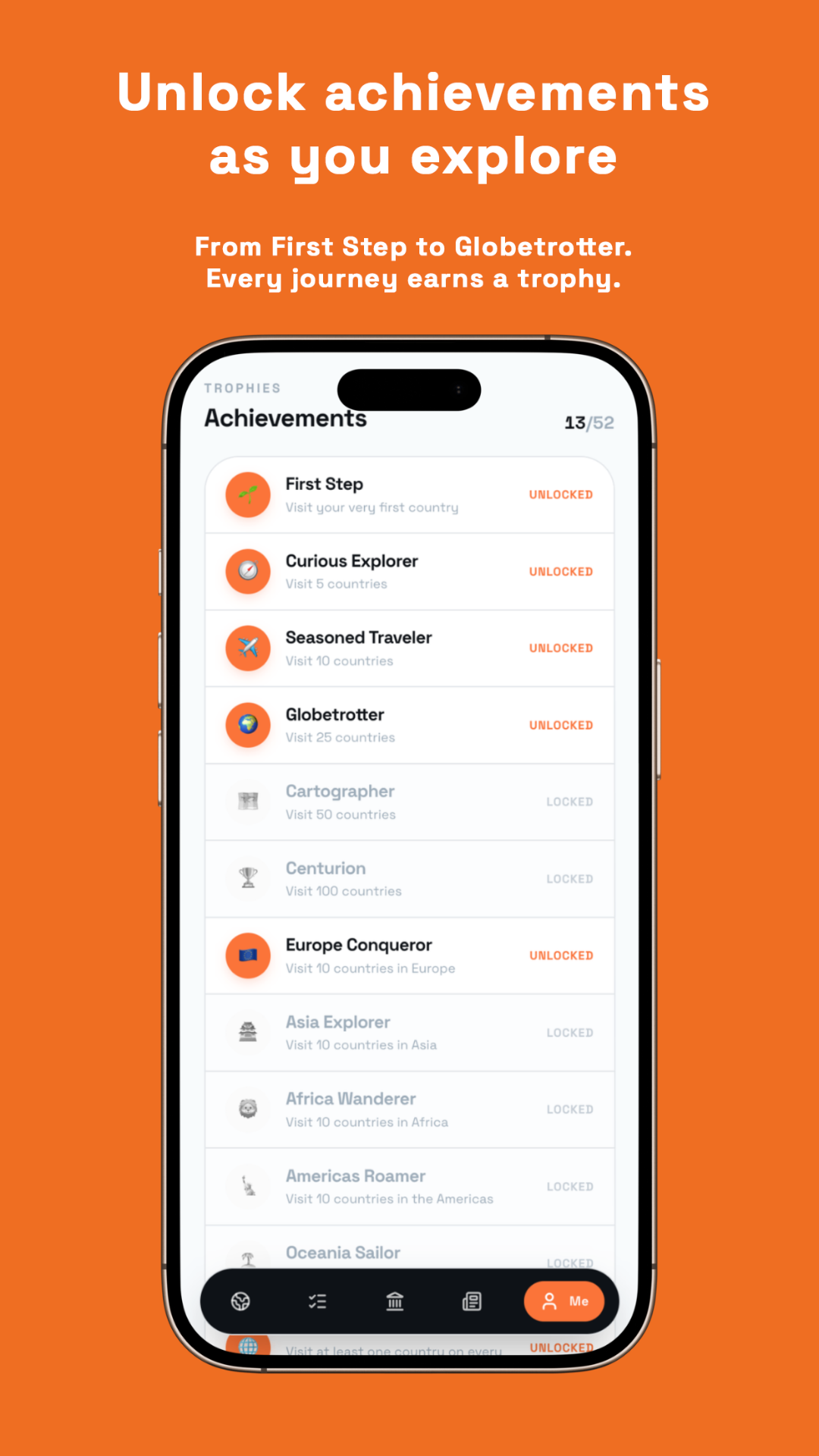 Mundi app: unlock travel achievements
